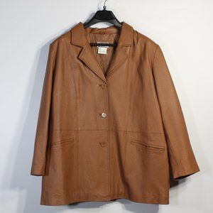 VENEZIA VITALE Brown Leather Coat Women's Size 24W | Jacket | Trench | Tan